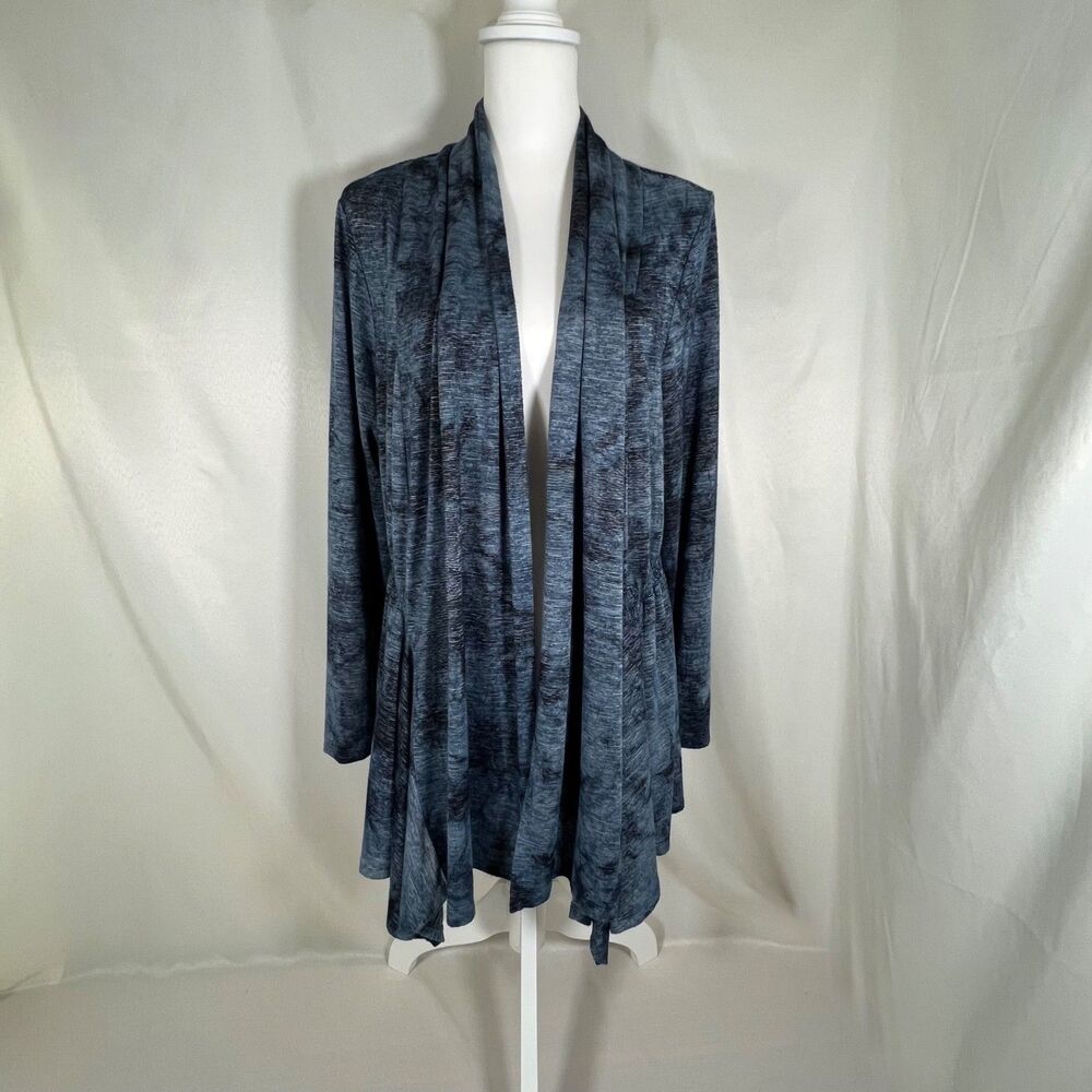 One World Live and Let Live Blue Space Dye Open Front Cardigan 2X Cinched Waist